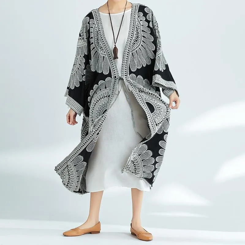 Plus-Size Increase Long Cardigan Tie Shawl National Style Retro Wild Sun Protection Clothing