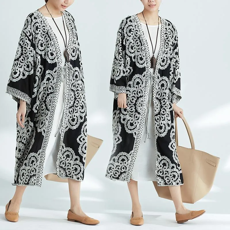 Plus-Size Increase Long Cardigan Tie Shawl National Style Retro Wild Sun Protection Clothing