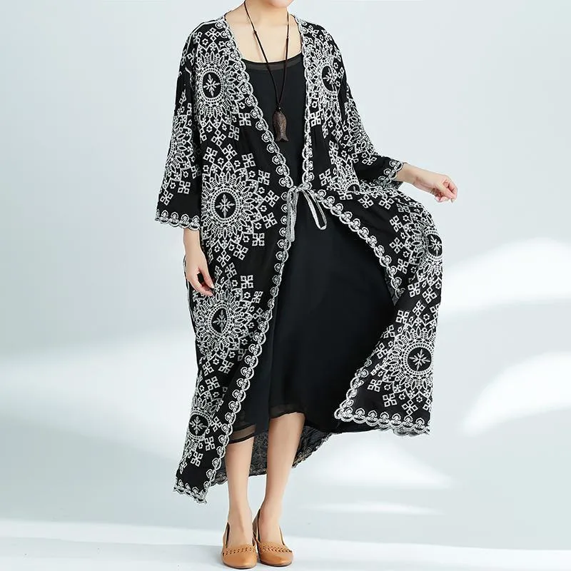 Plus-Size Increase Long Cardigan Tie Shawl National Style Retro Wild Sun Protection Clothing