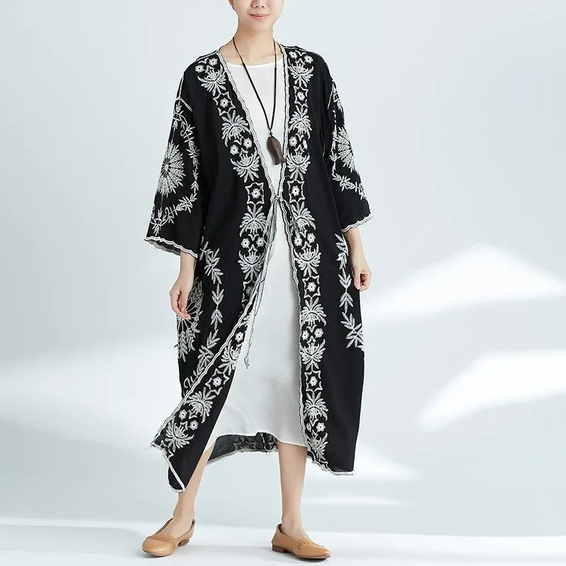 Plus-Size Increase Long Cardigan Tie Shawl National Style Retro Wild Sun Protection Clothing