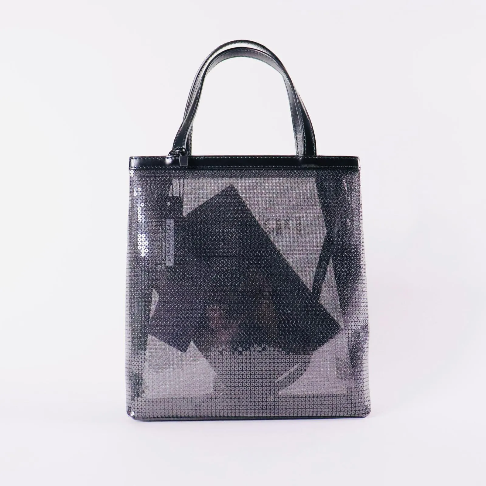 PRADA Sequin Mesh Small Tote Bag with Pouch