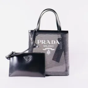 PRADA Sequin Mesh Small Tote Bag with Pouch
