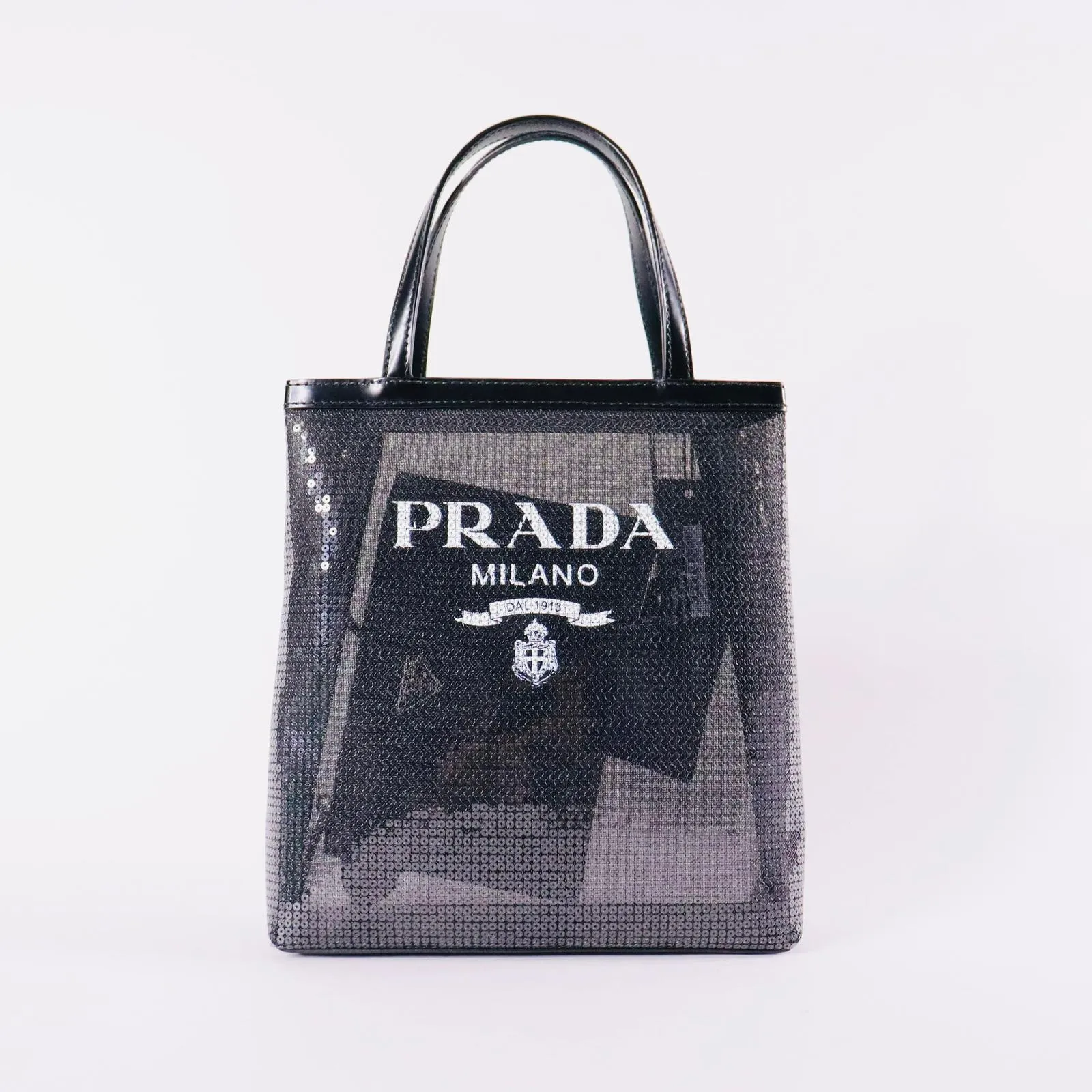 PRADA Sequin Mesh Small Tote Bag with Pouch