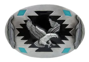 "Eagle" Western Silver, Black & Turquoise Belt Buckle