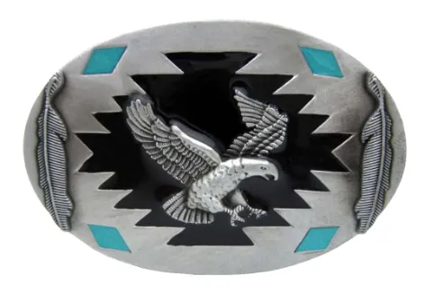 "Eagle" Western Silver, Black & Turquoise Belt Buckle