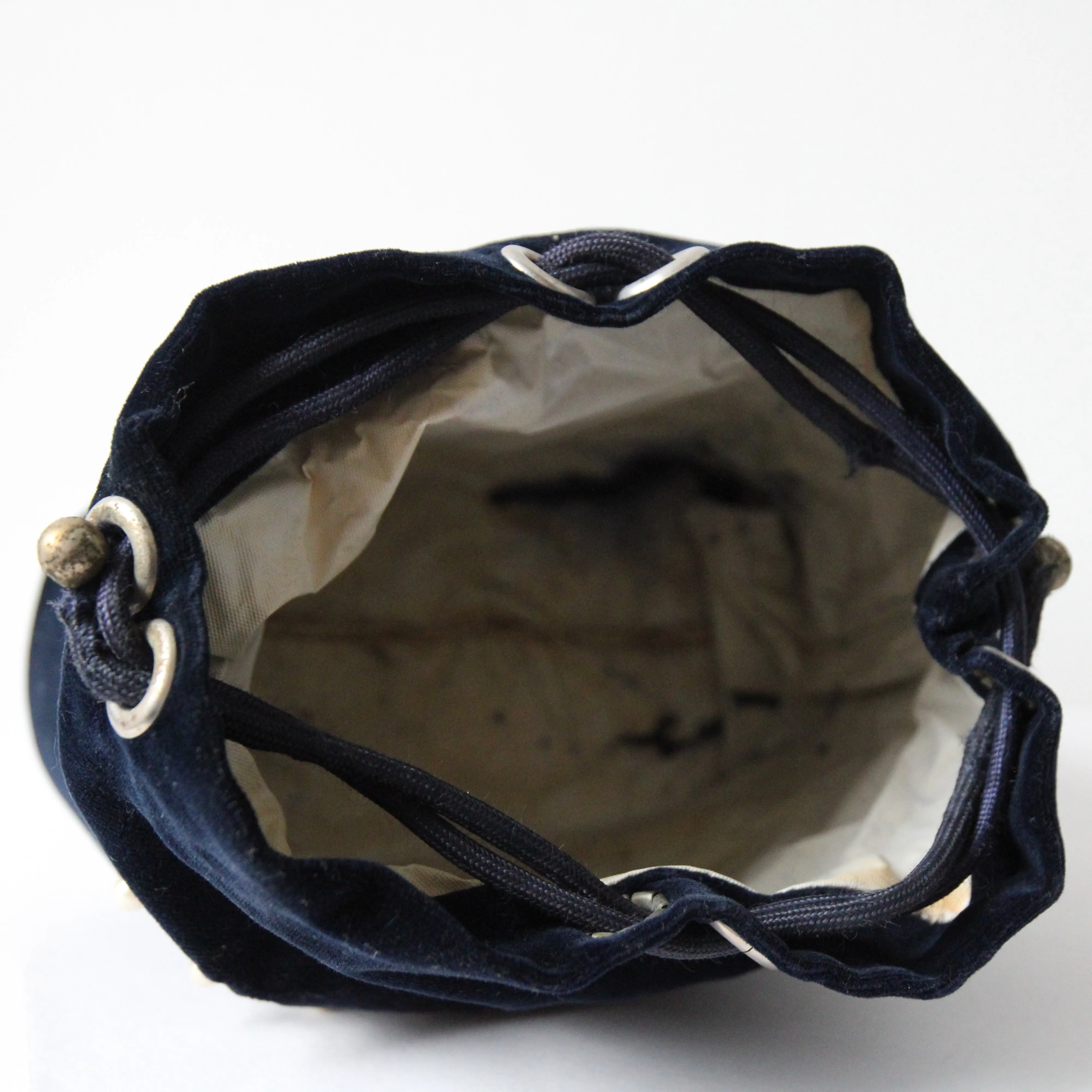 "Navy Velvet & Pearls" Vintage 1940's Navy Blue Velvet & Pearl Pixie Hat & Matching Bag