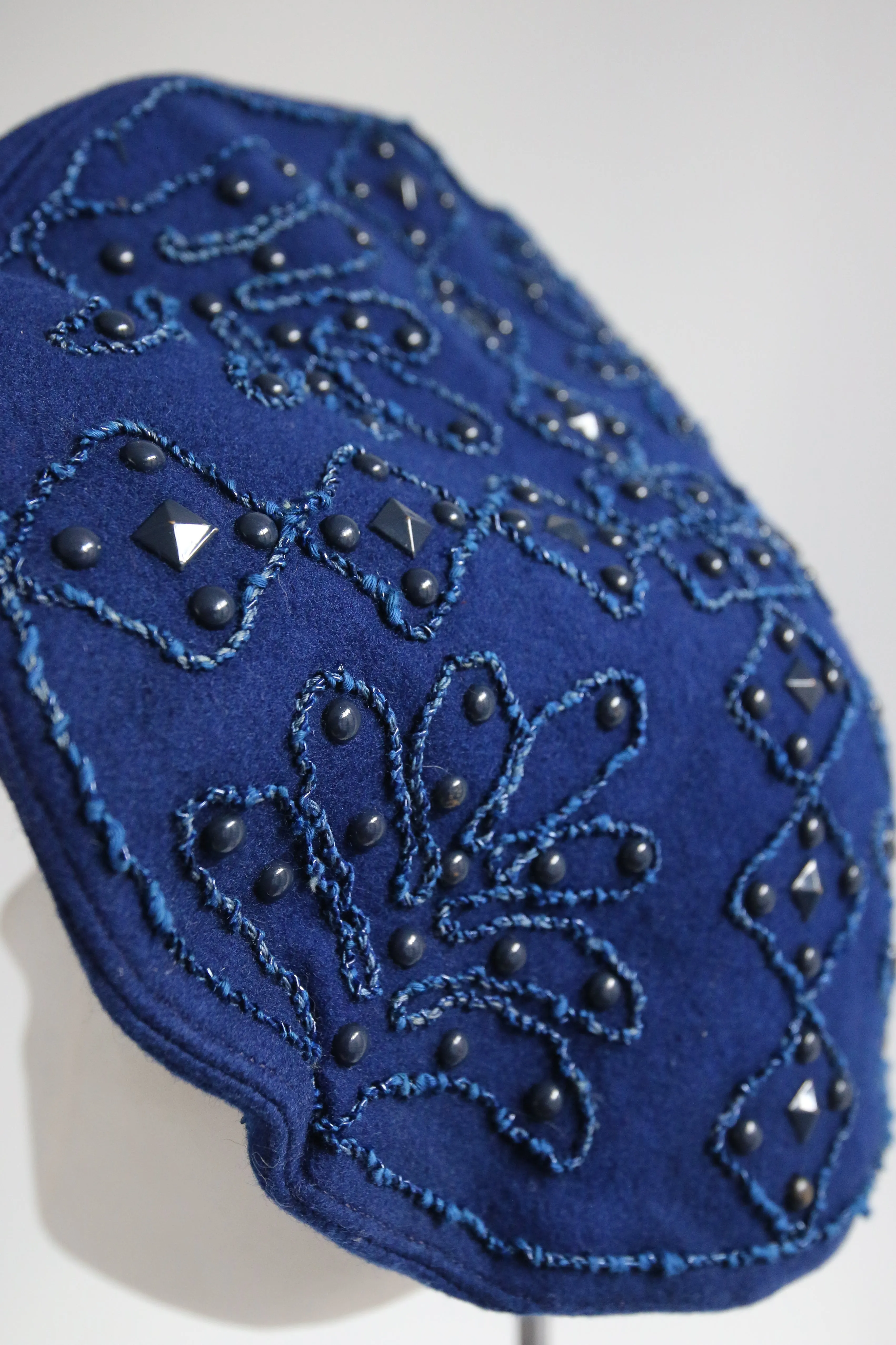 "Soutache & Studs" Vintage 1940's Soutache & Stud Embellished Wool Tam Hat