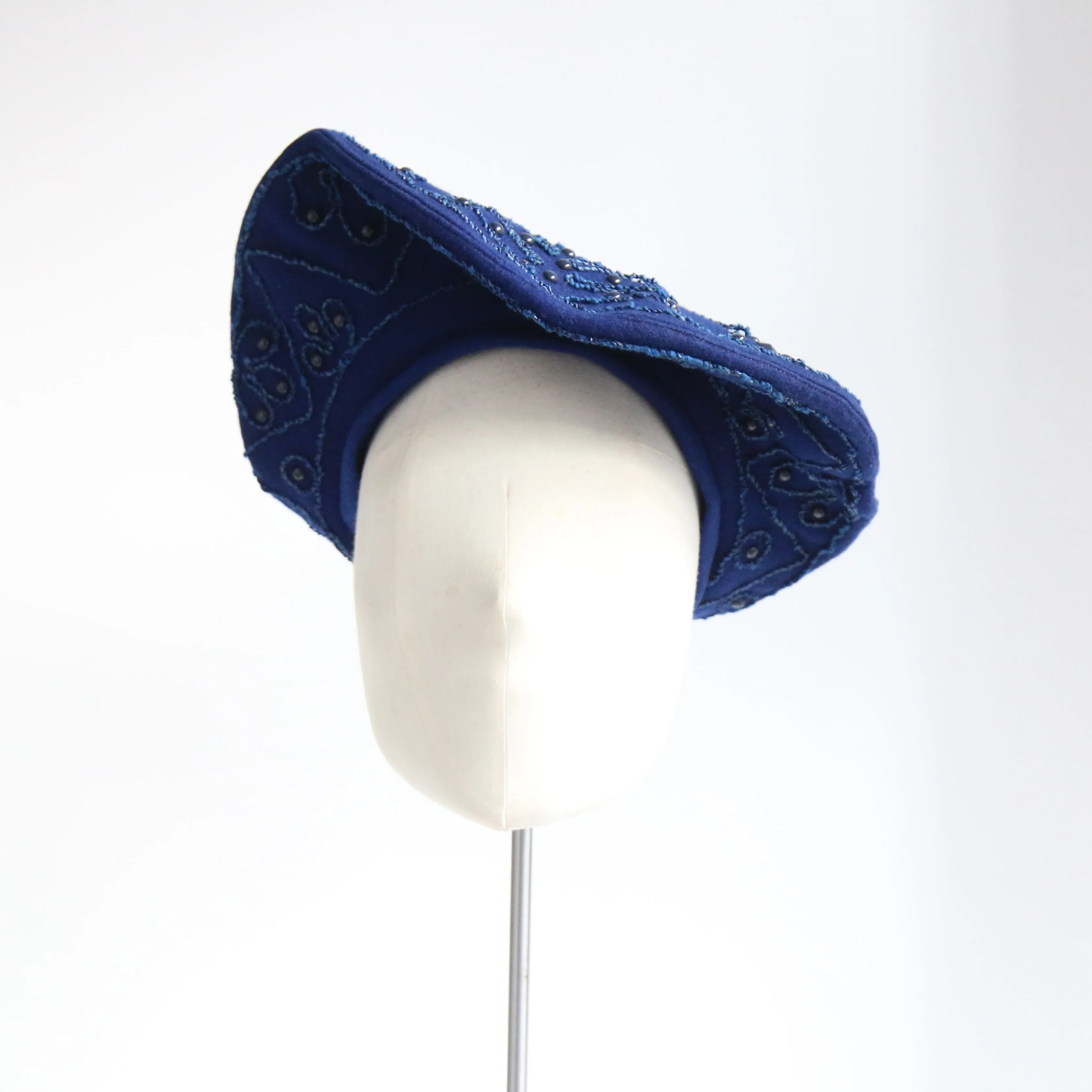 "Soutache & Studs" Vintage 1940's Soutache & Stud Embellished Wool Tam Hat