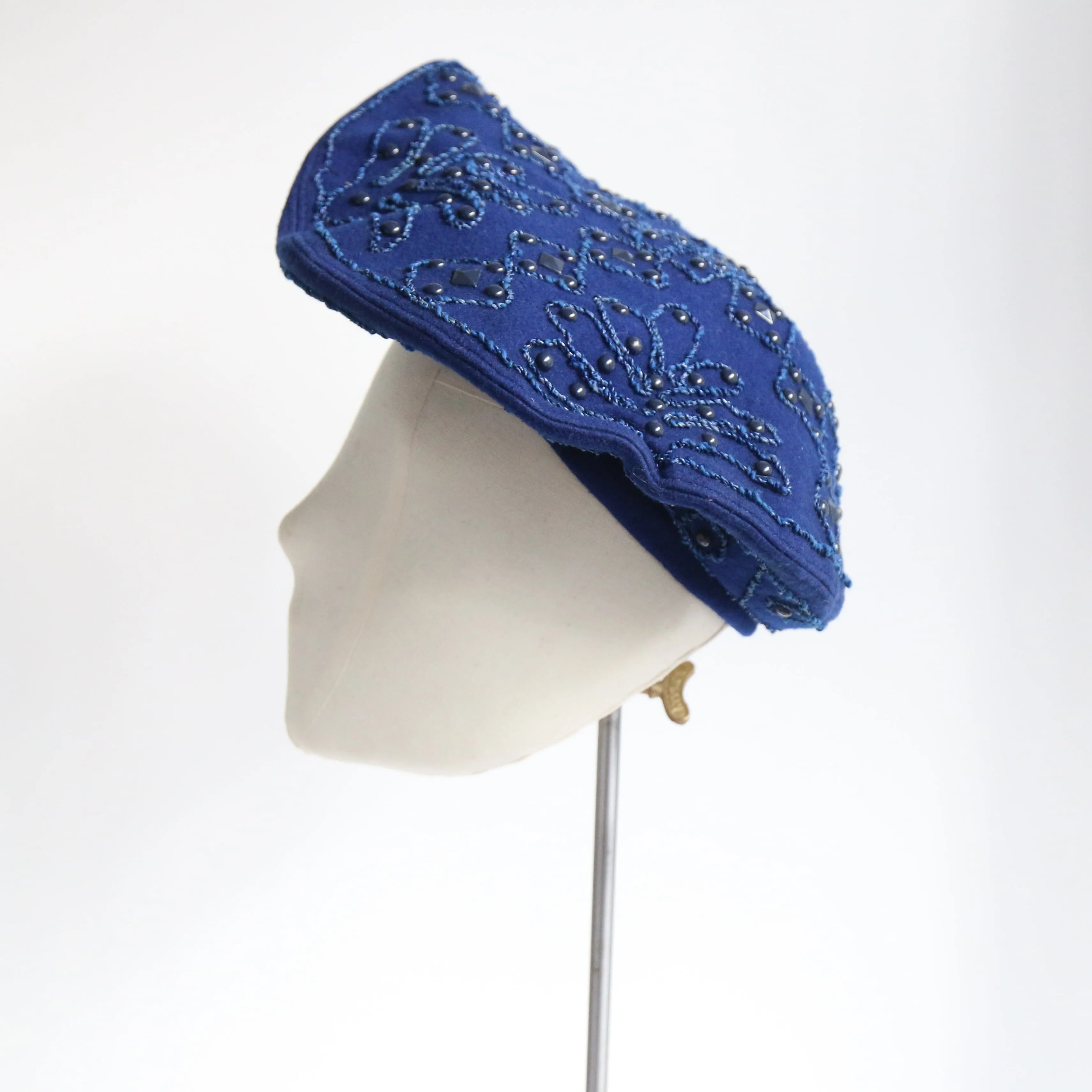 "Soutache & Studs" Vintage 1940's Soutache & Stud Embellished Wool Tam Hat