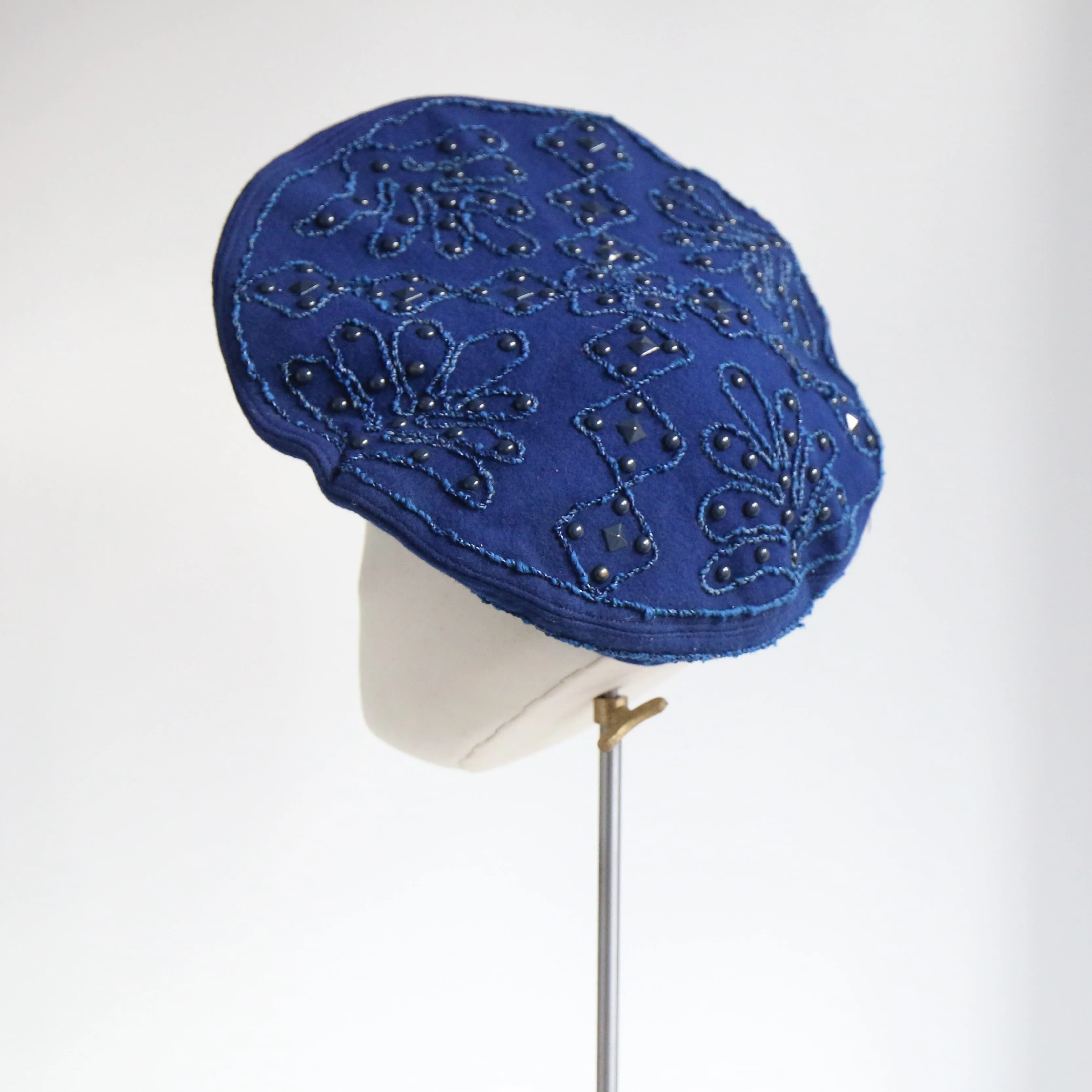 "Soutache & Studs" Vintage 1940's Soutache & Stud Embellished Wool Tam Hat