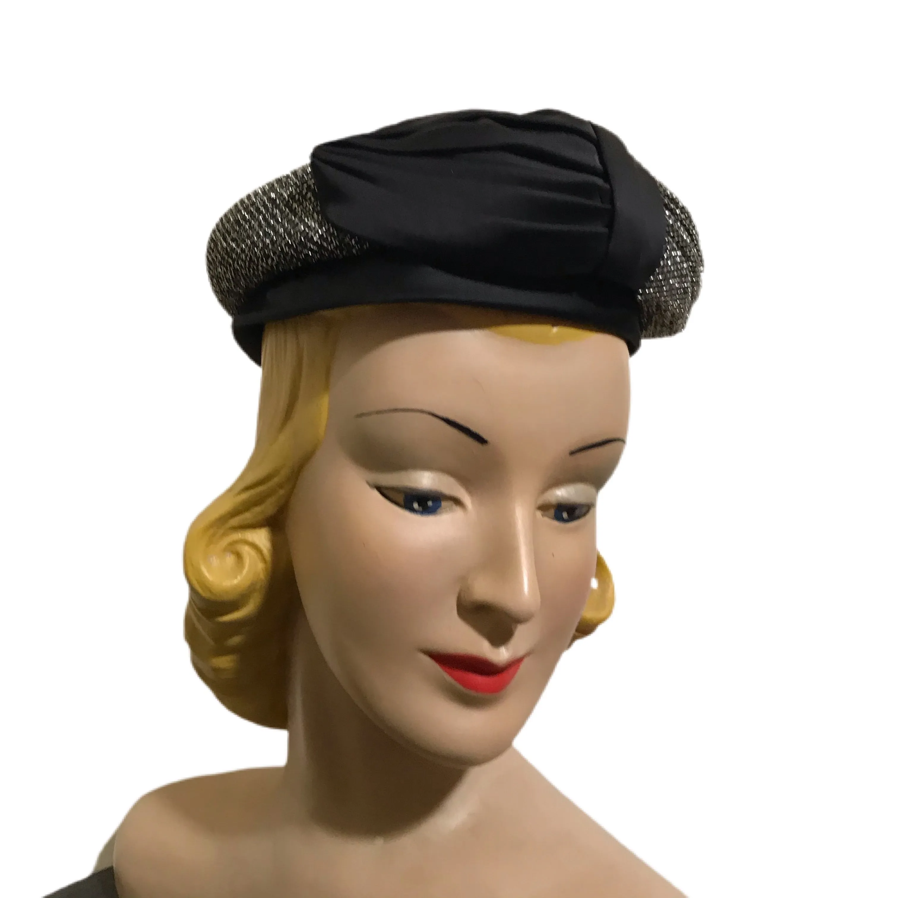 Rainbow Lurex and Bronze Satin Pill Box Hat circa 1960s