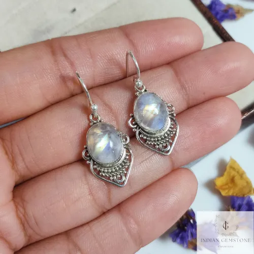 Rainbow Moonstone Silver Handmade Earrings, Gemstone Earrings, unique Party Earrings, 925 Sterling Silver Designer Earrings ,Wedding Gift