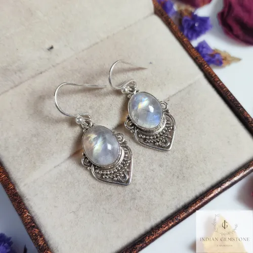 Rainbow Moonstone Silver Handmade Earrings, Gemstone Earrings, unique Party Earrings, 925 Sterling Silver Designer Earrings ,Wedding Gift