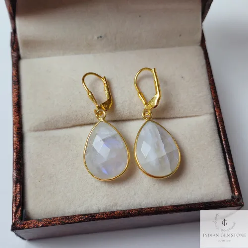Rainbow Moonstone Teardrop Earring, 925 Sterling Silver Earring, Gemstone Earring, Bridesmaid Designer Earring, Blue Fire Moonstone Earring