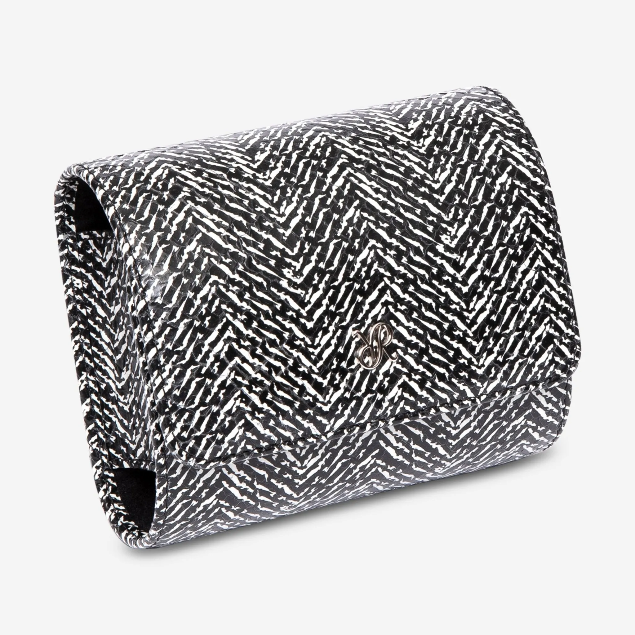 Rapport London Marlow Black Herringbone Leather Single Watch Roll D144