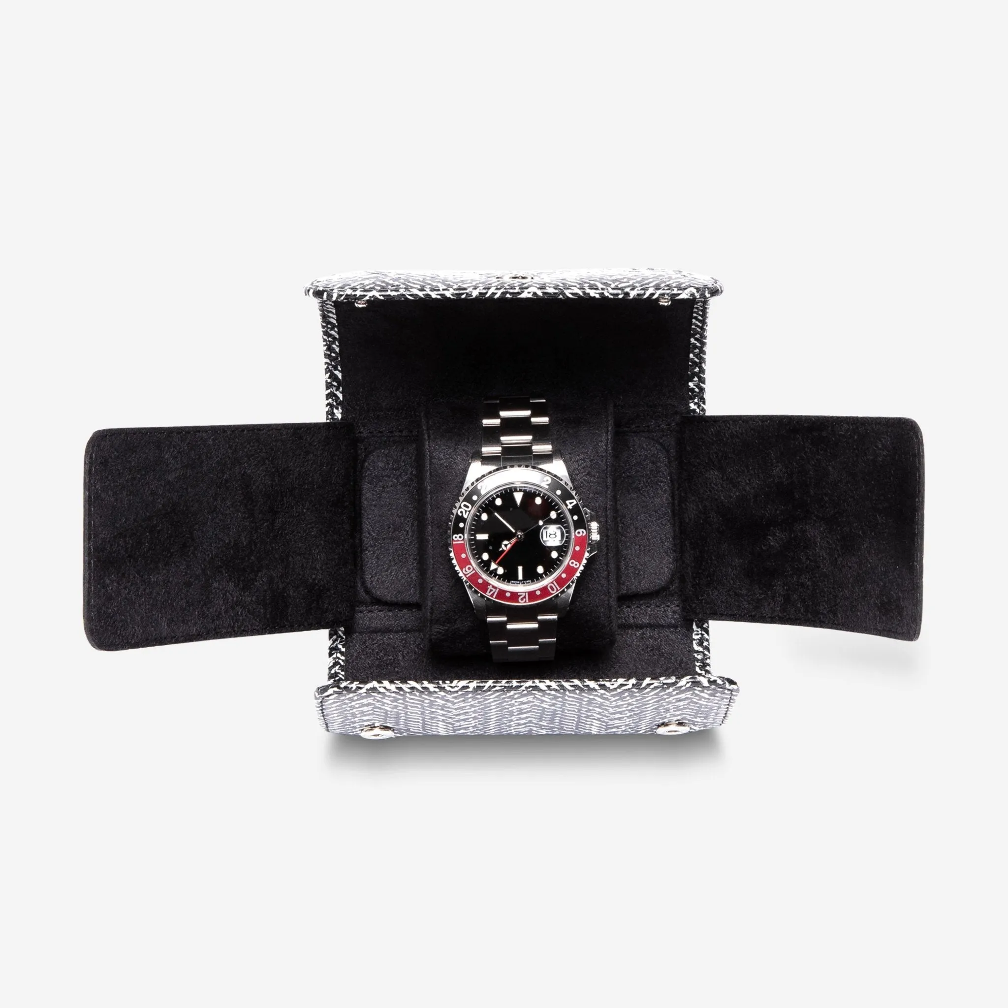 Rapport London Marlow Black Herringbone Leather Single Watch Roll D144