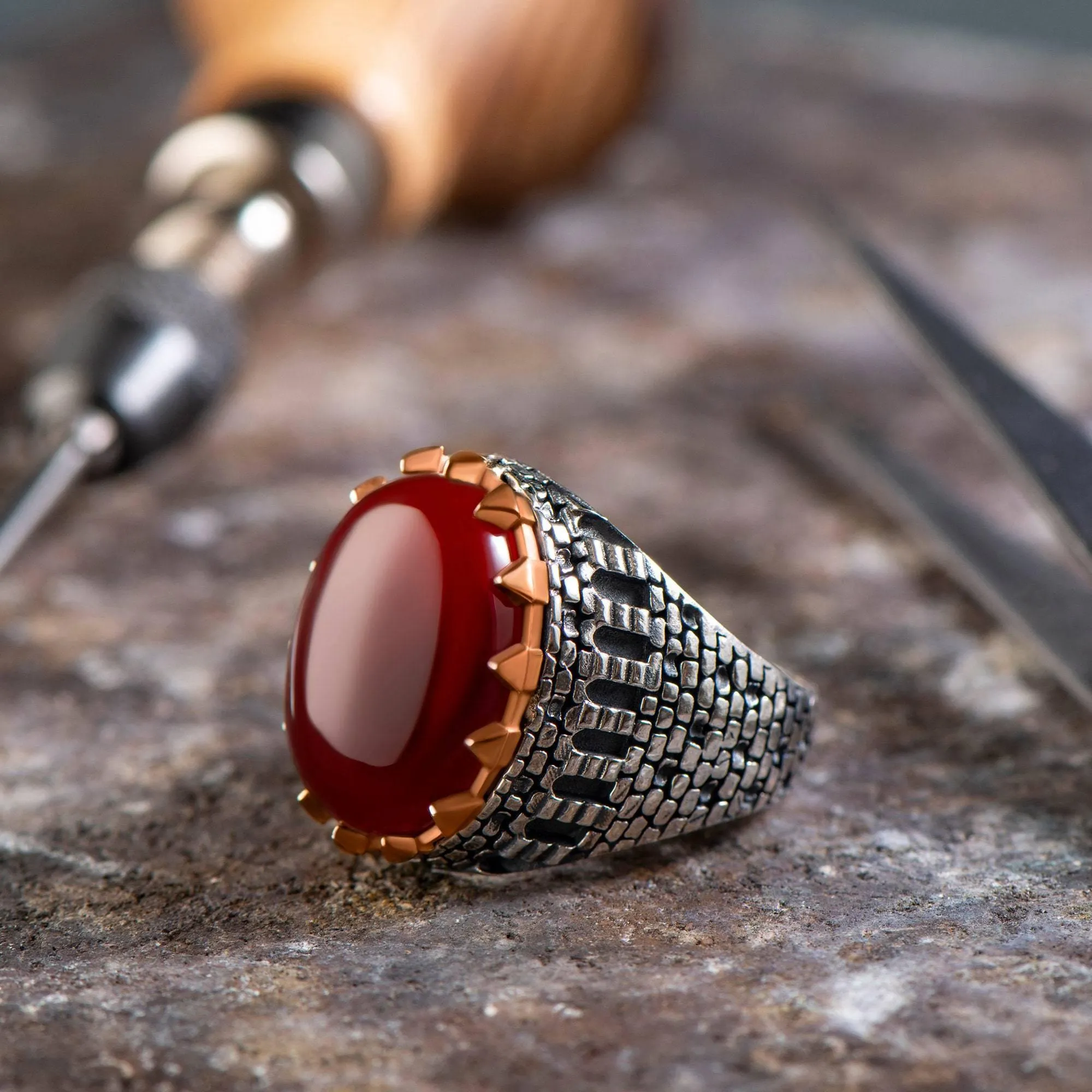 Red Agate Gemstone Men Ring ,Men Handmade Ring,