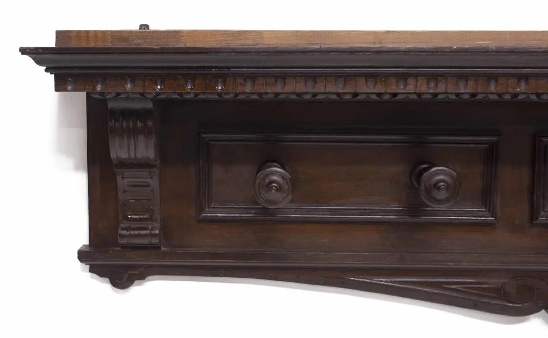 RENAISSANCE REVIVAL STYLE CARVED WALL HAT RACK, 19th Century ( 1800s )
