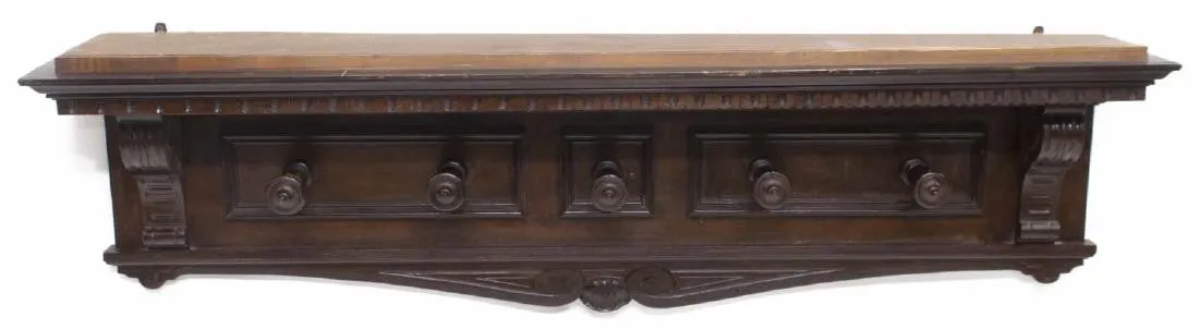 RENAISSANCE REVIVAL STYLE CARVED WALL HAT RACK, 19th Century ( 1800s )