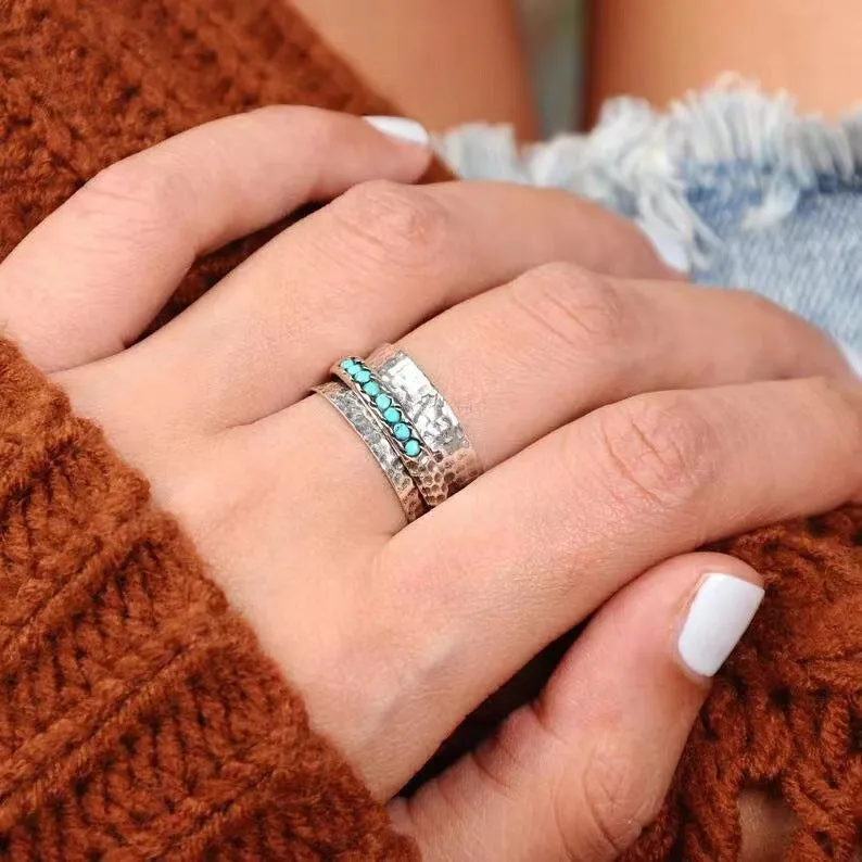 Retro Vintage Turquoise Rotatable Spinner Ring.