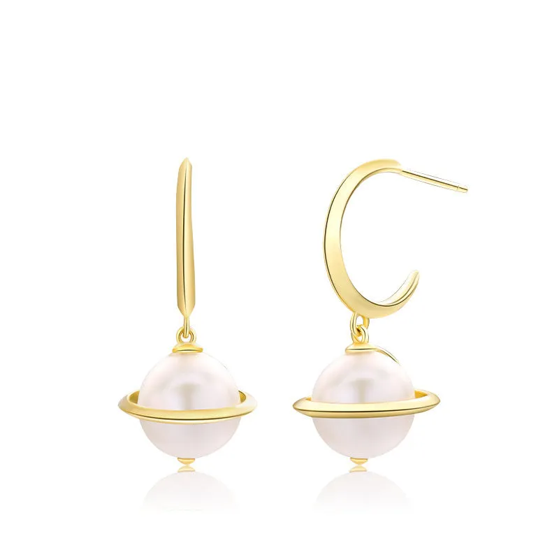 Rhodium Plated Pearl Earring Setting-Universe Collection