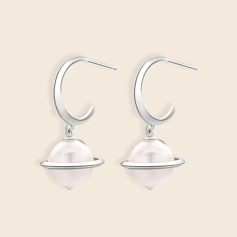 Rhodium Plated Pearl Earring Setting-Universe Collection