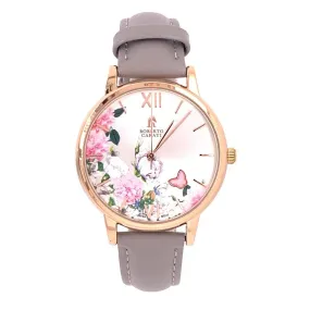 Roberto Carati Pippa Ponies & Butterfly Rose Gold Grey Leather Watch M8074 BE-V2