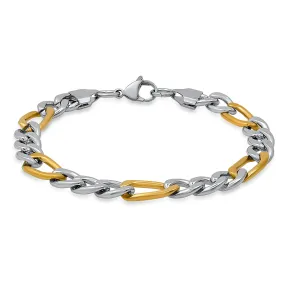 ROBUST Mens 18K Gold IP Plated Two Tone Stainless Steel Figaro Chain bracelet 8 inch