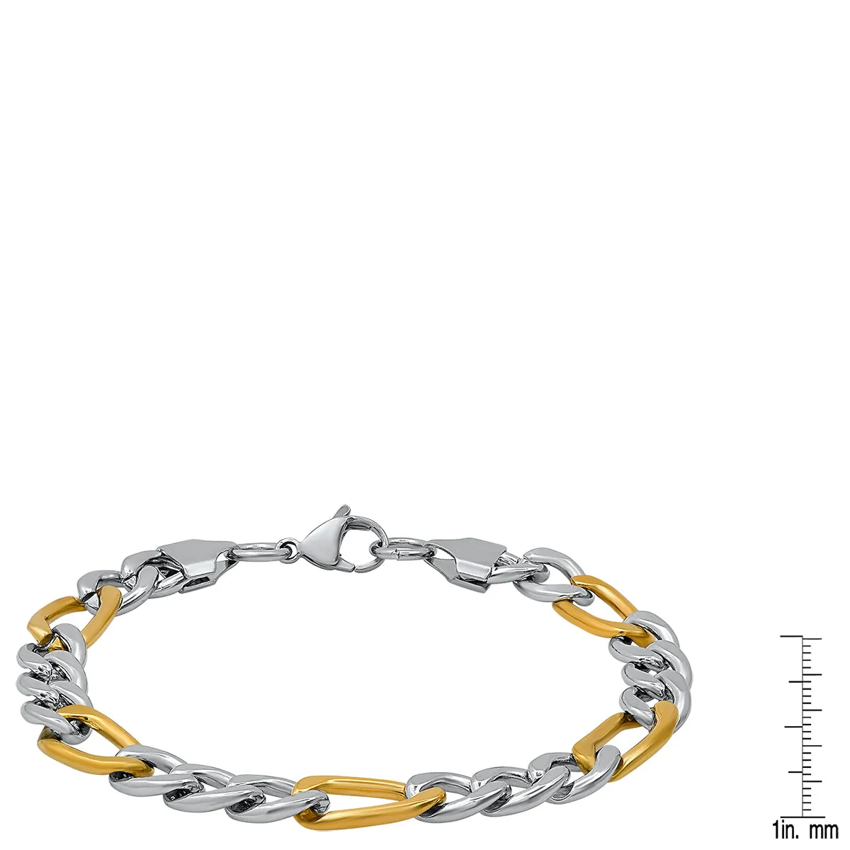ROBUST Mens 18K Gold IP Plated Two Tone Stainless Steel Figaro Chain bracelet 8 inch