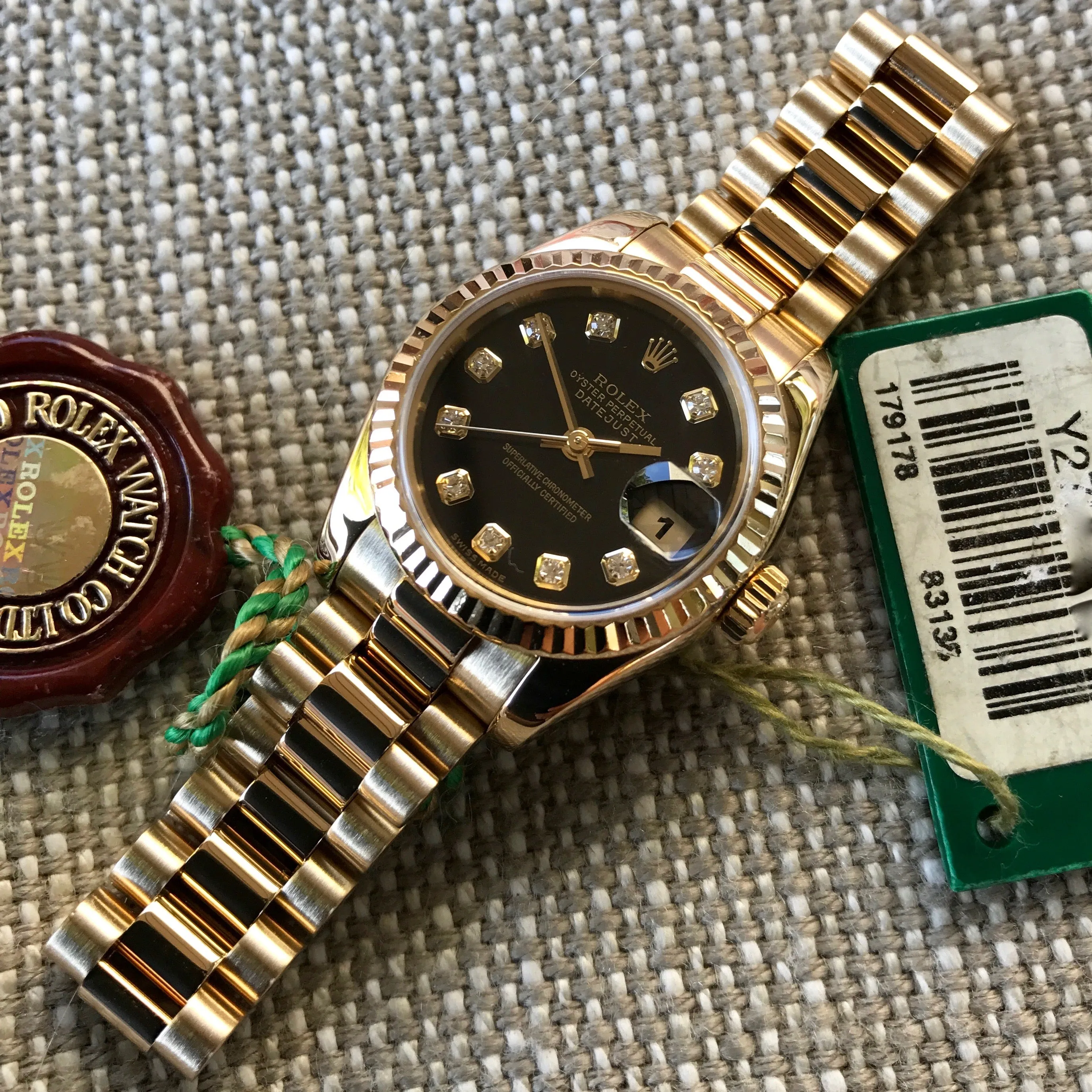 Rolex Datejust 179178 Ladies President Black Diamond Automatic 26mm Wristwatch Box & Papers