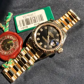 Rolex Datejust 179178 Ladies President Black Diamond Automatic 26mm Wristwatch Box & Papers