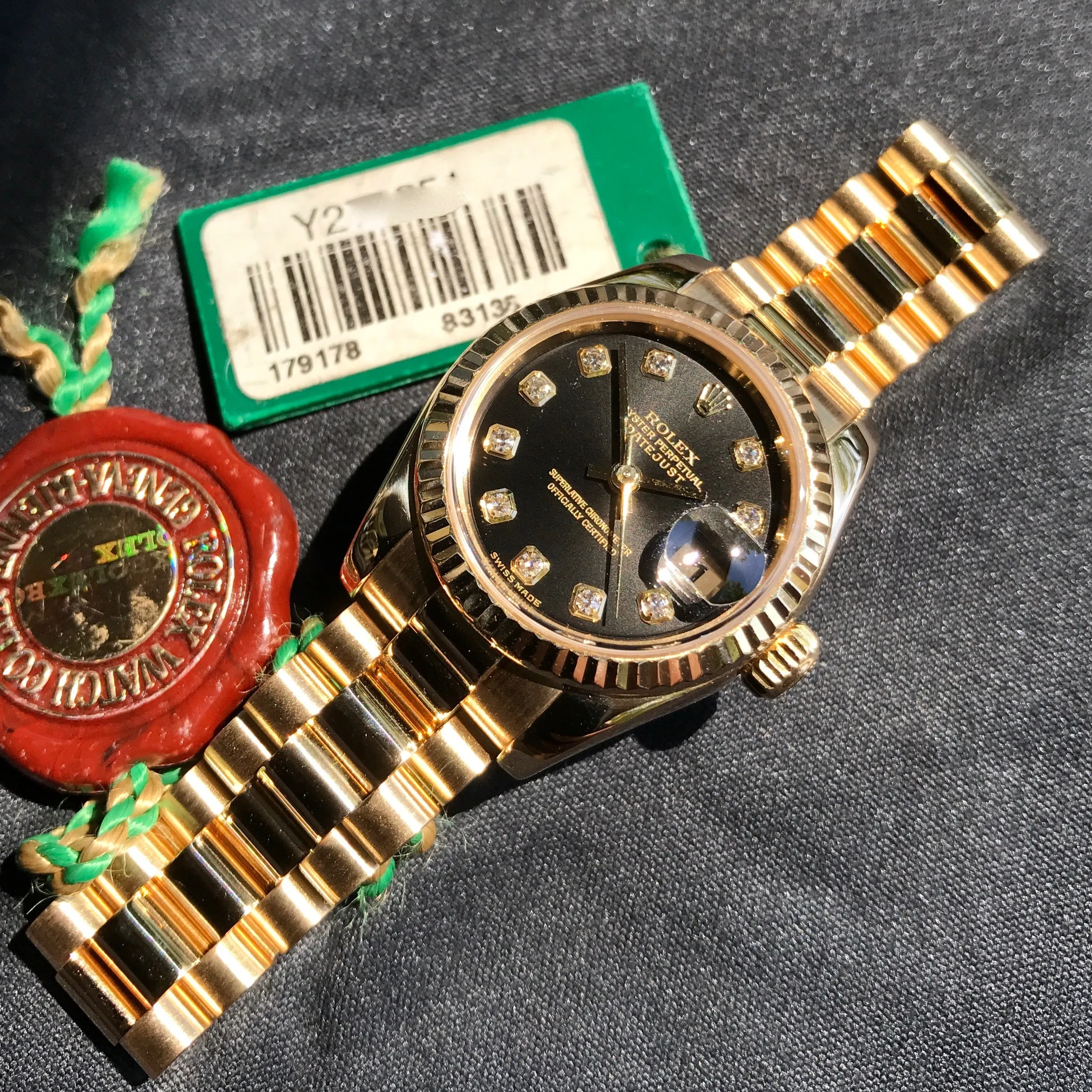 Rolex Datejust 179178 Ladies President Black Diamond Automatic 26mm Wristwatch Box & Papers