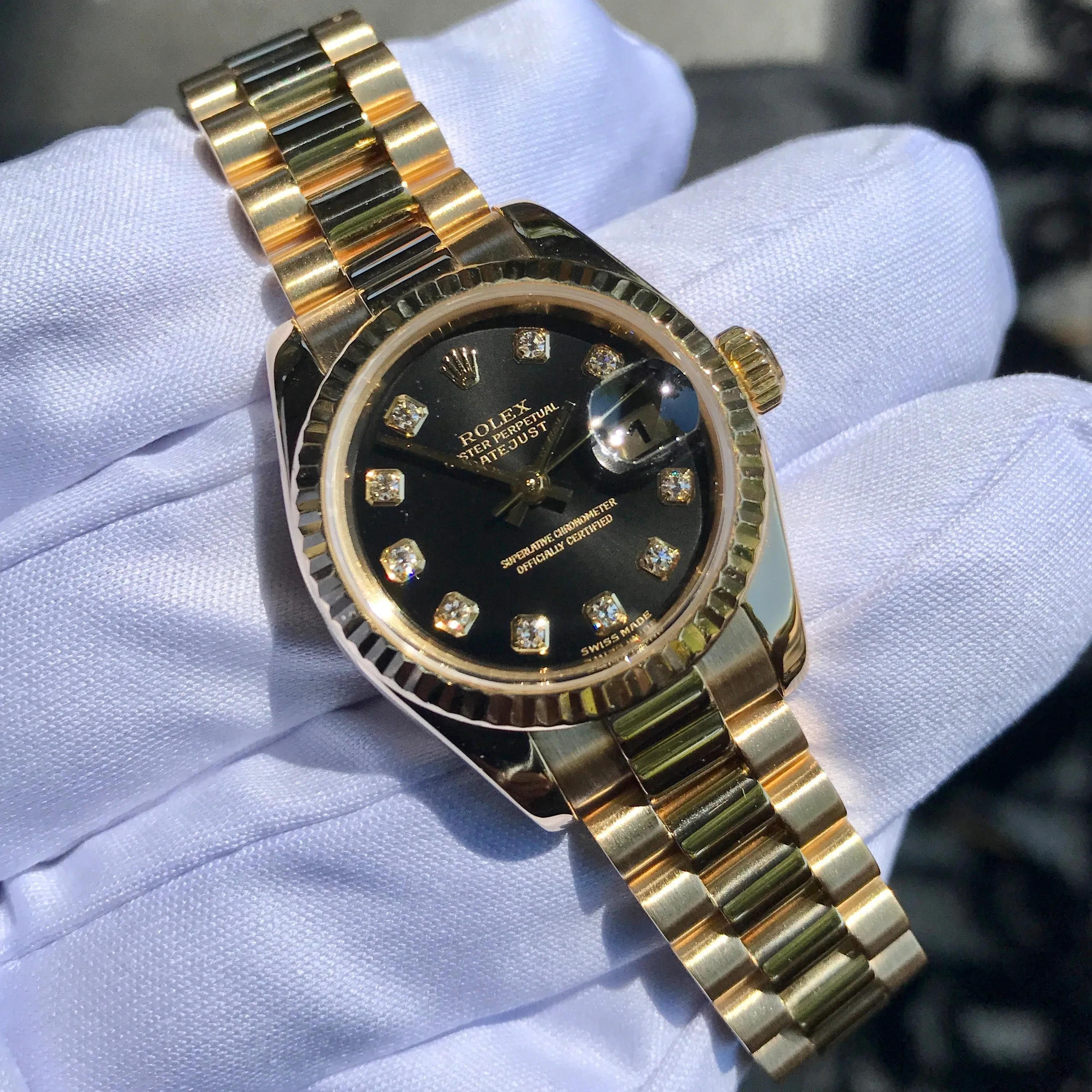 Rolex Datejust 179178 Ladies President Black Diamond Automatic 26mm Wristwatch Box & Papers