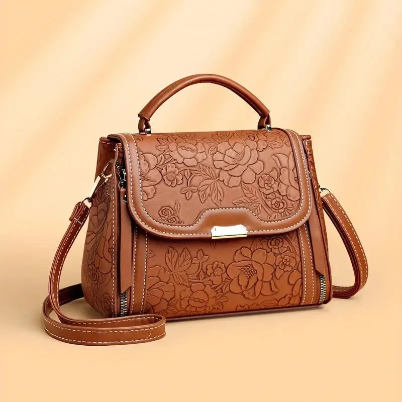 Rose Embossed Crossbody Shoulder Bag