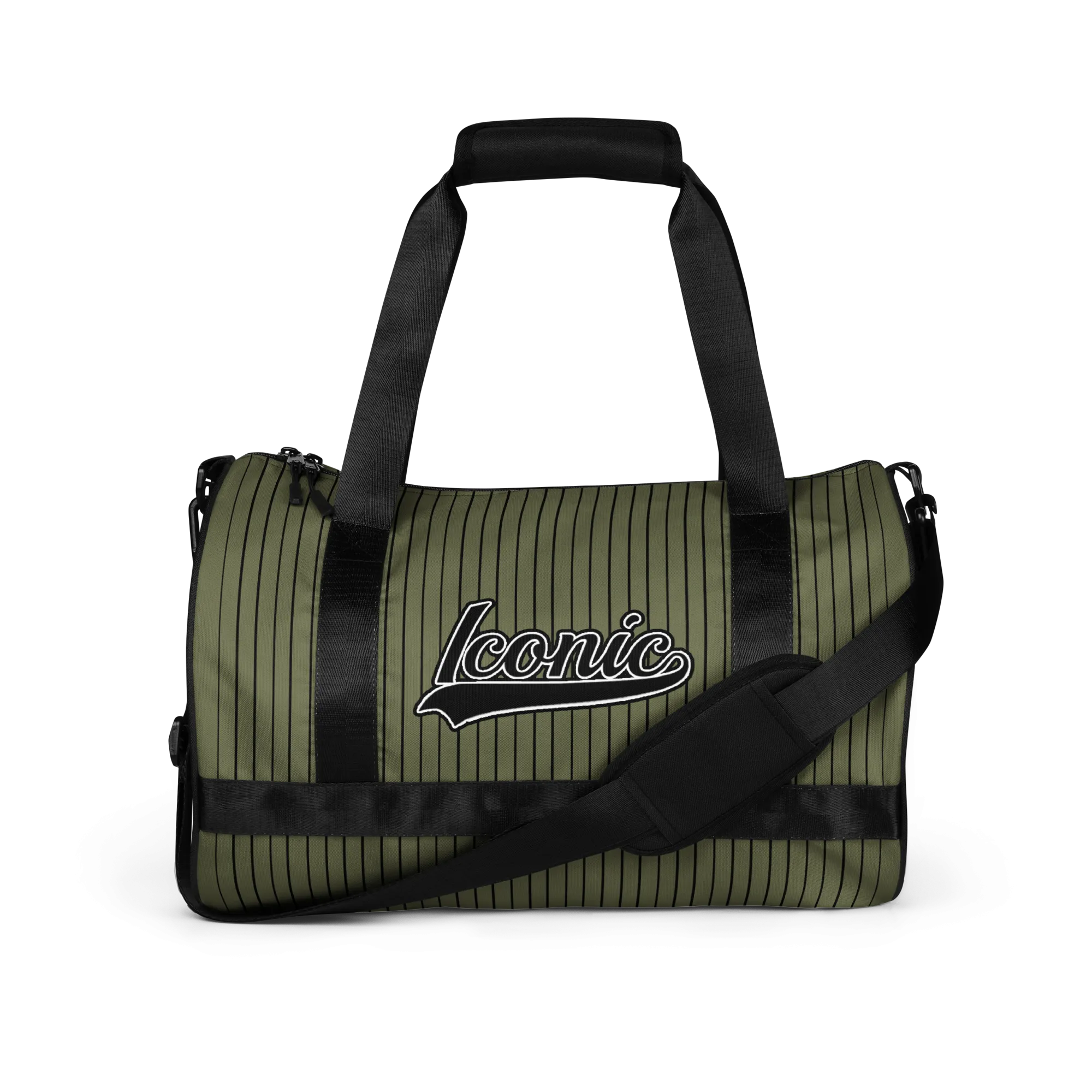 ROYAL Team Iconic. Athletix Mini Duffle Gym Bag Pinstripe Martini Olive and Blk