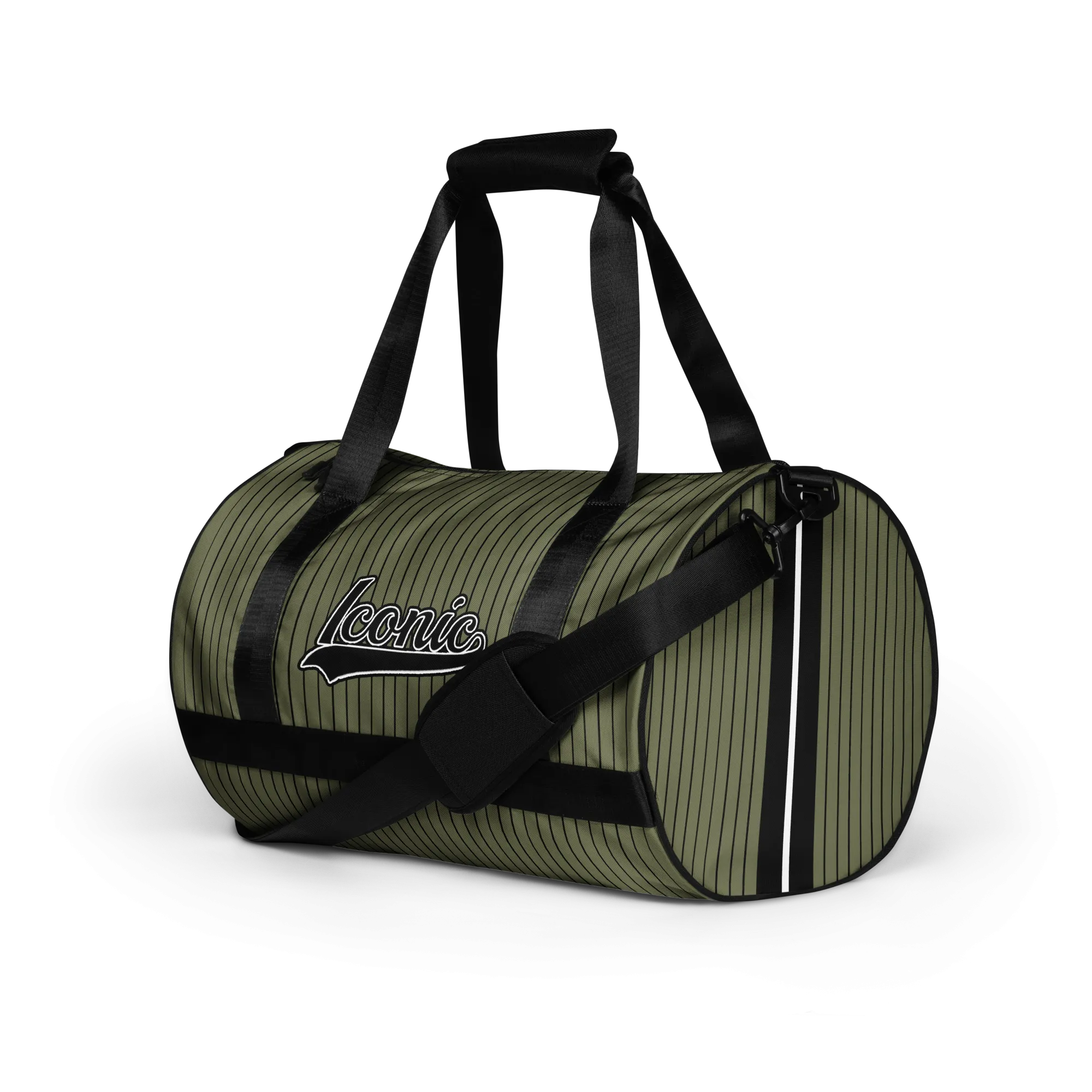 ROYAL Team Iconic. Athletix Mini Duffle Gym Bag Pinstripe Martini Olive and Blk