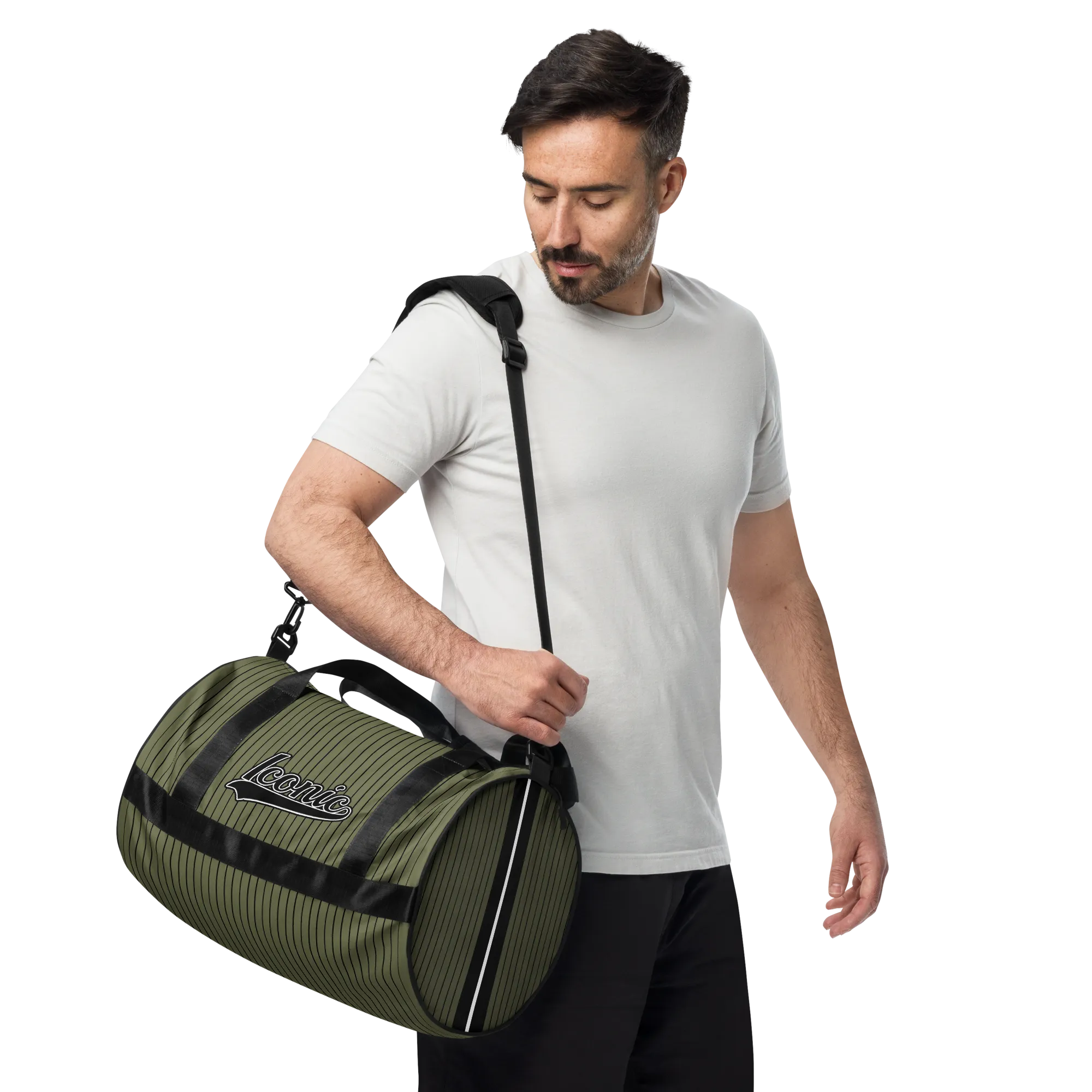 ROYAL Team Iconic. Athletix Mini Duffle Gym Bag Pinstripe Martini Olive and Blk