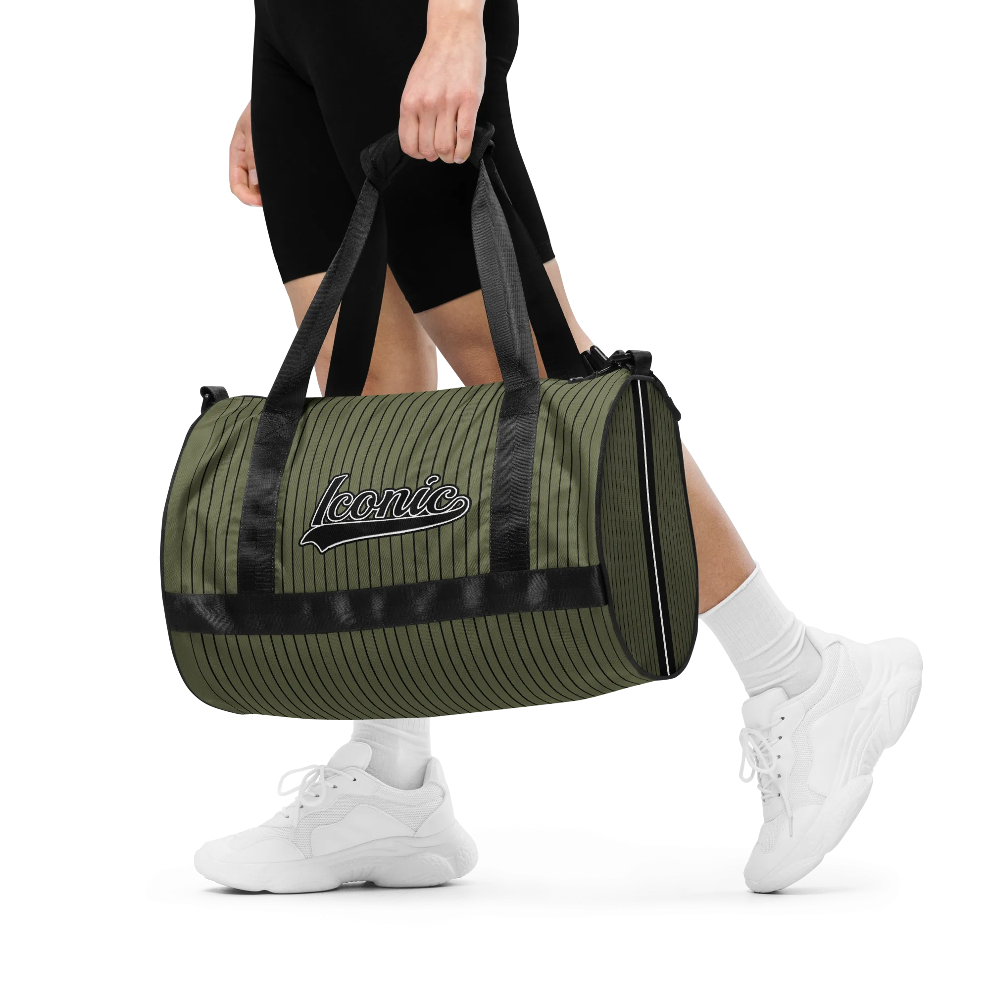 ROYAL Team Iconic. Athletix Mini Duffle Gym Bag Pinstripe Martini Olive and Blk
