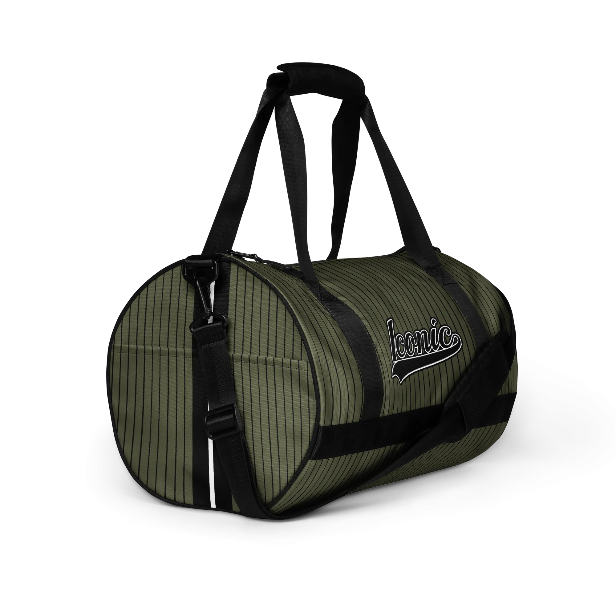 ROYAL Team Iconic. Athletix Mini Duffle Gym Bag Pinstripe Martini Olive and Blk