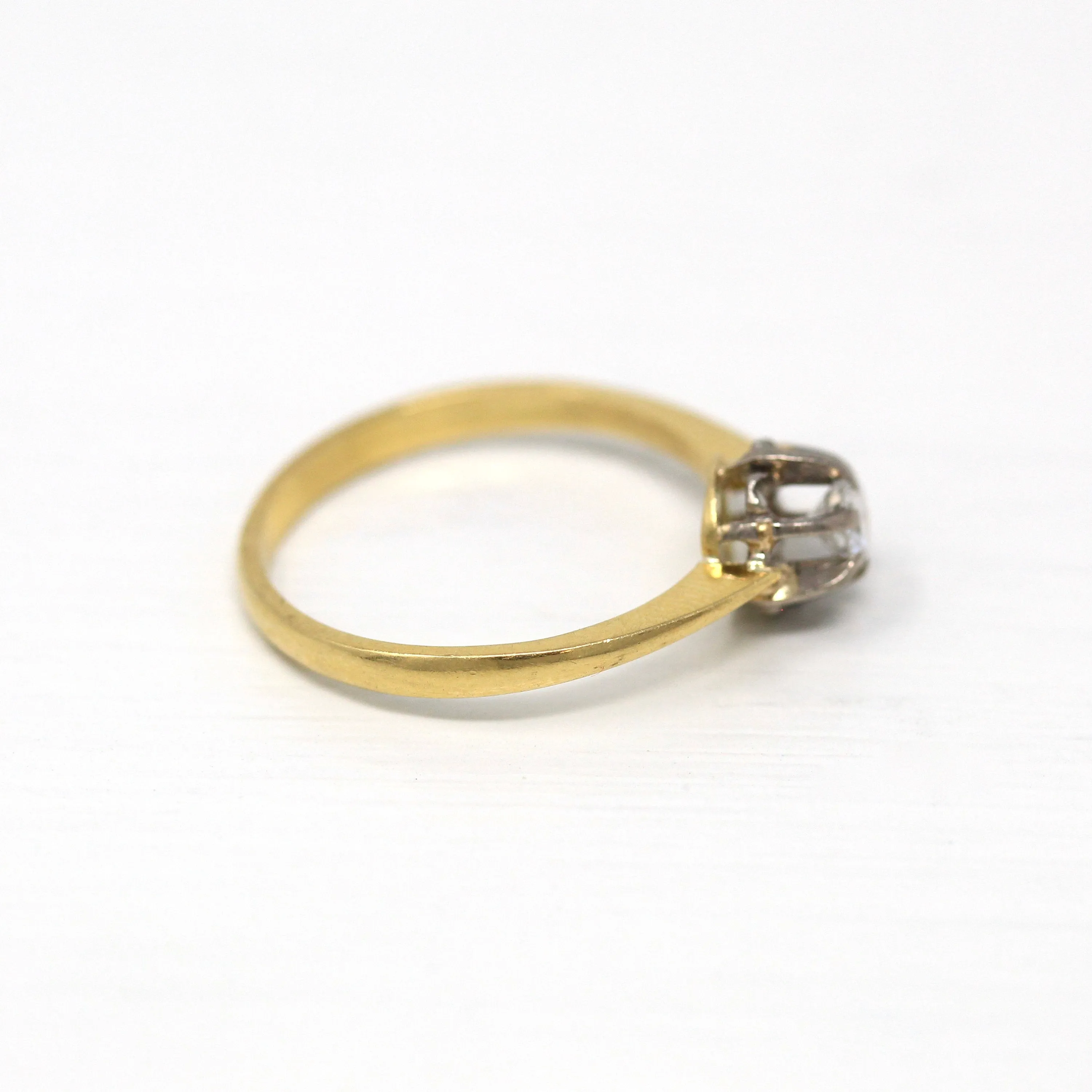 Sale - Genuine Diamond Ring - Retro 18k Yellow & White Gold 1/5 CT Gem Solitaire - Vintage Circa 1960s Size 7 Belcher Style Two Tone Jewelry