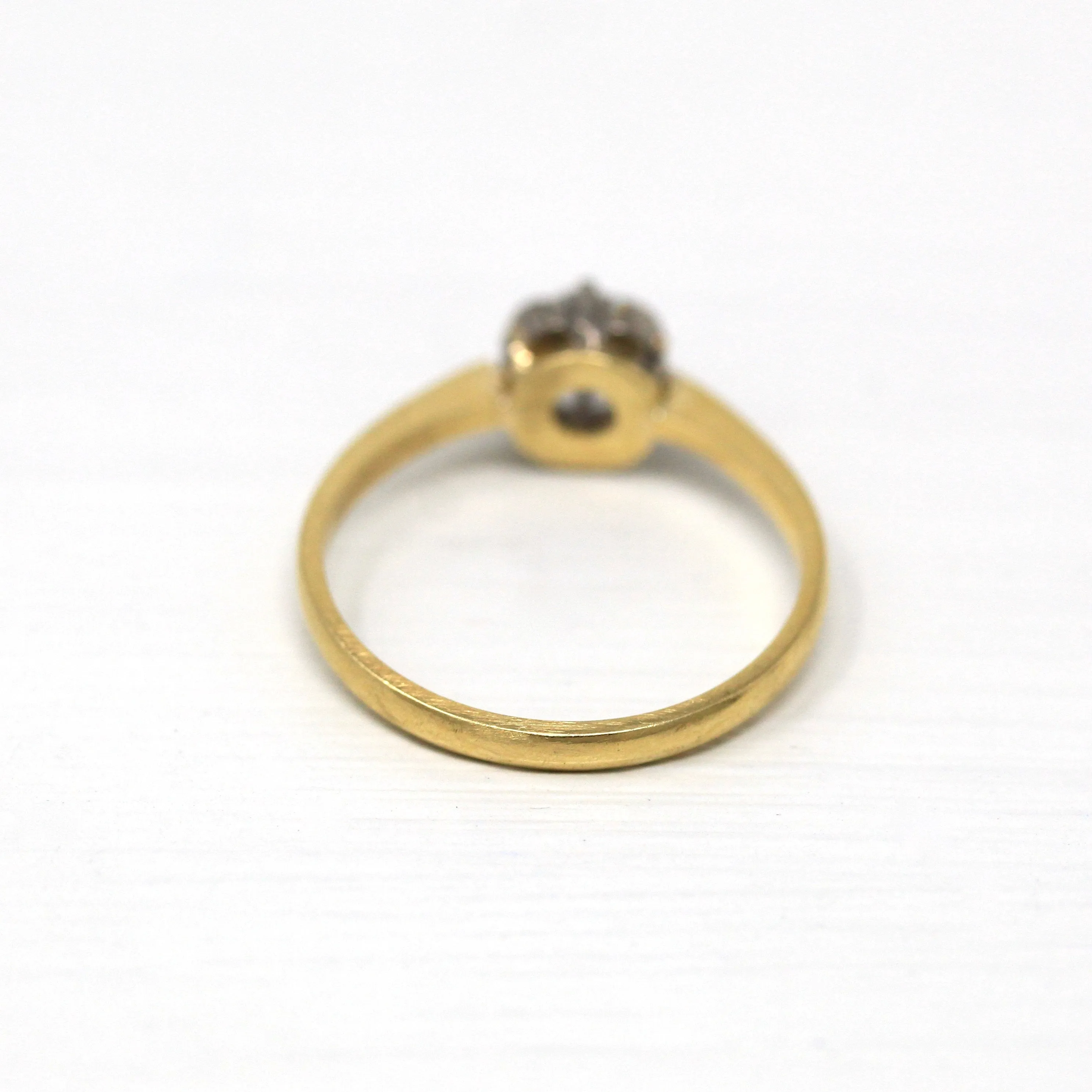 Sale - Genuine Diamond Ring - Retro 18k Yellow & White Gold 1/5 CT Gem Solitaire - Vintage Circa 1960s Size 7 Belcher Style Two Tone Jewelry
