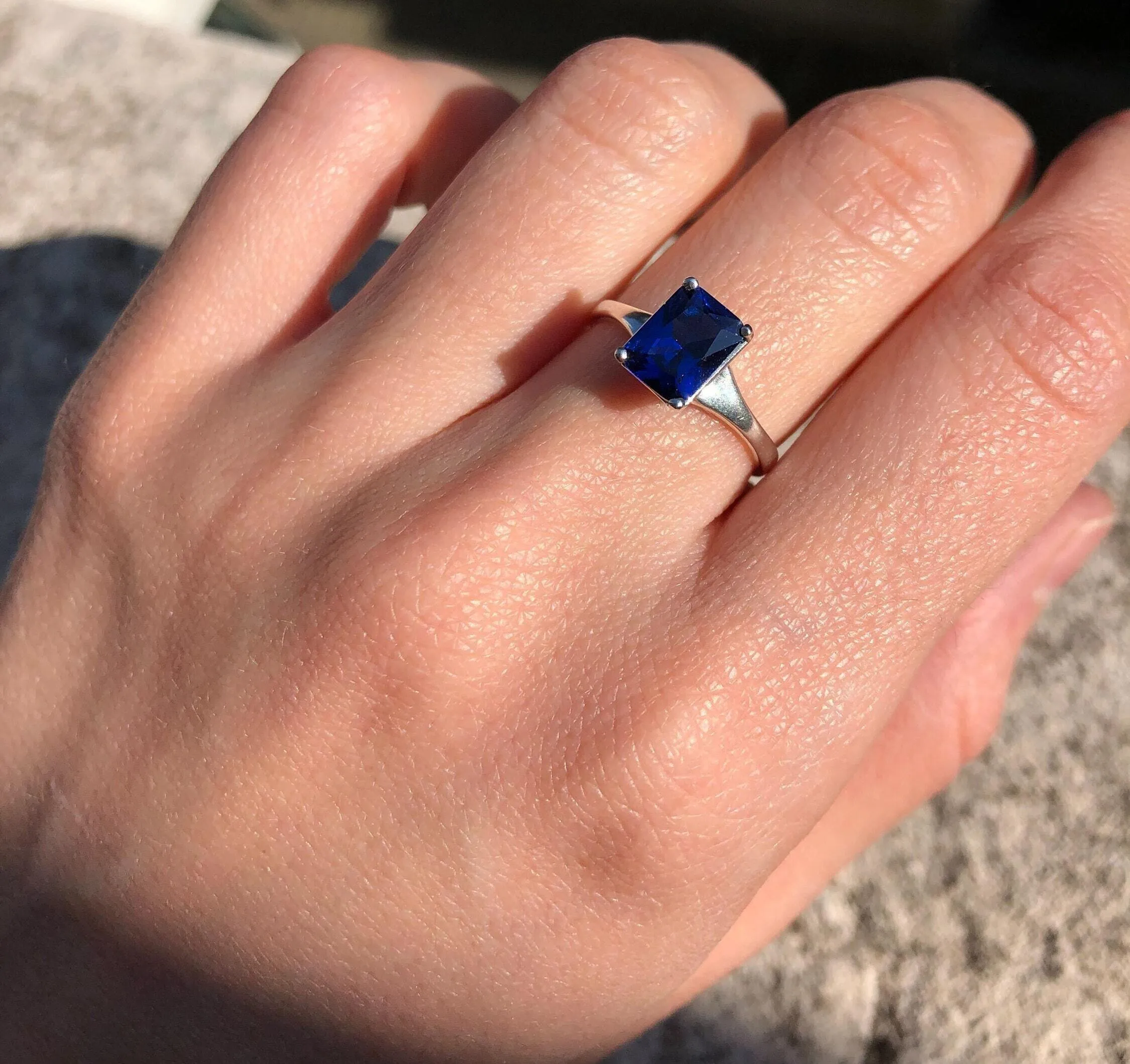 Sapphire Solitaire Ring - Blue Diamond Ring - Vintage Solitaire Ring