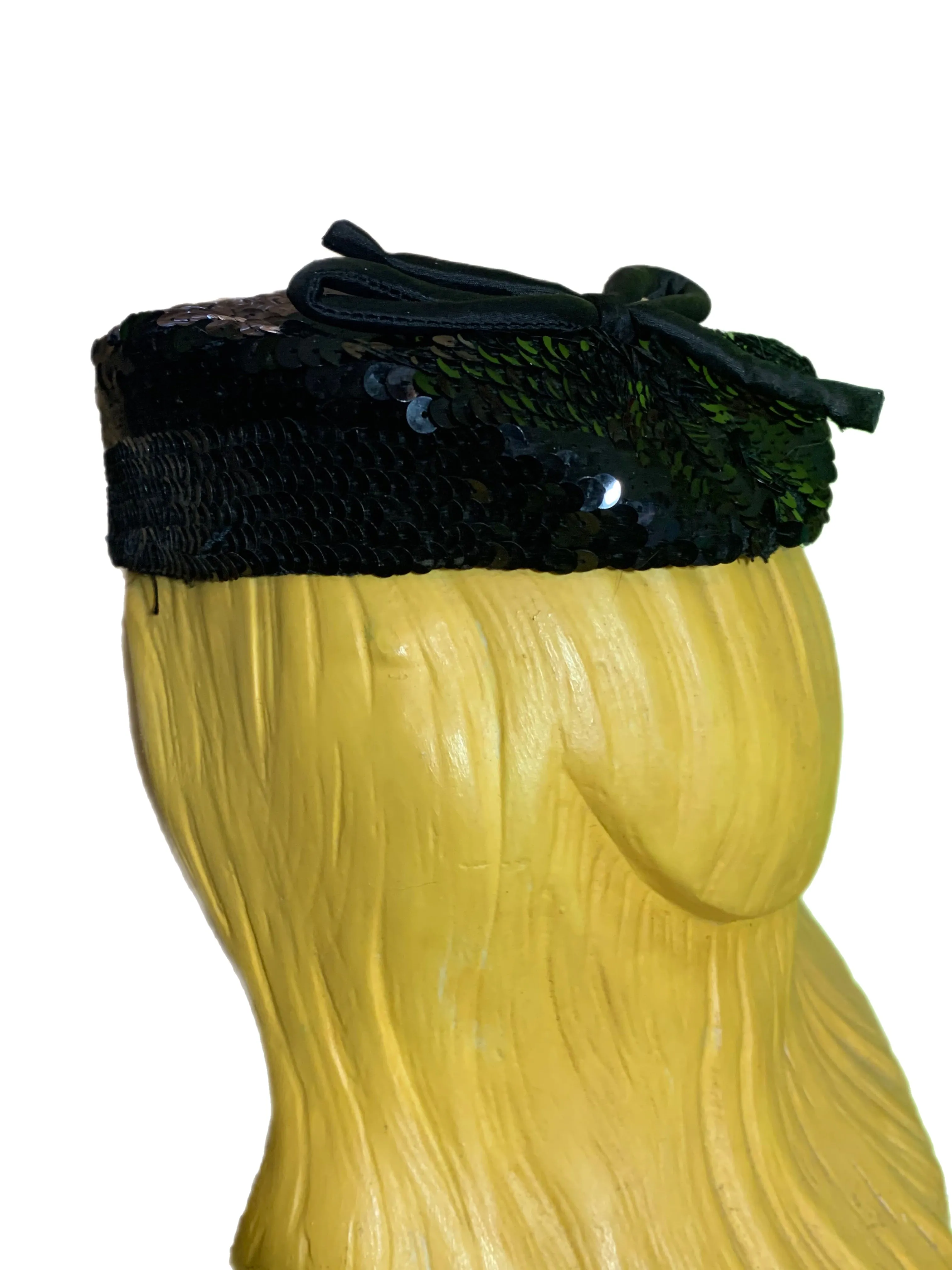Shimmering Black Sequined Mini Cocktail Hat with Bow circa 1930s