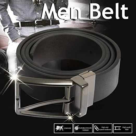 Sidiou Group Anniou New Recommended Men's Rotatable Buckle Leather Belt Matte Monochrome Double-Sided Belt