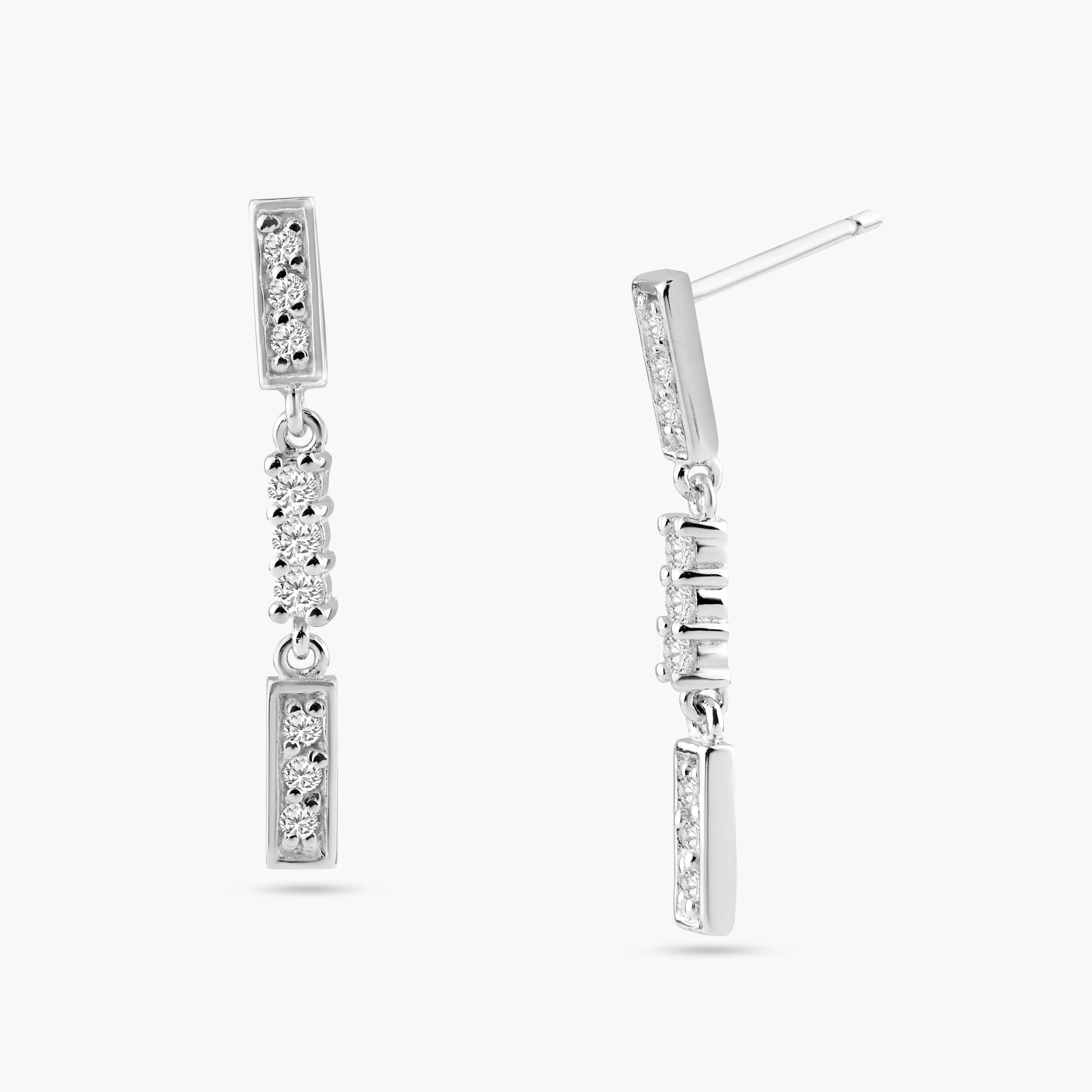 Silver 925 Rhodium Plated Multiple Channel Round CZ Dangling Earrings - BGE00218