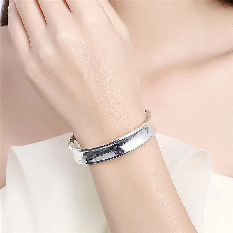 Silver Flat Smooth 12mm Adjustable Bangle/Cuff