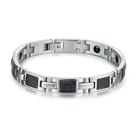 Silver on Black Stainless Steel Men's Bracelet