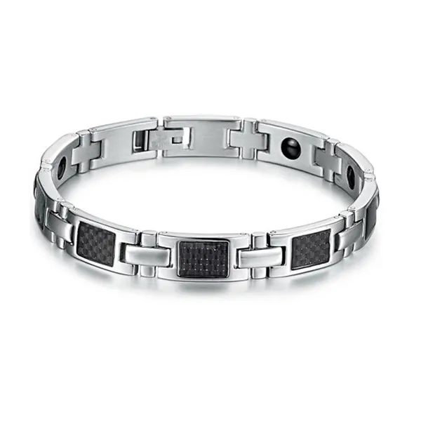 Silver on Black Stainless Steel Men's Bracelet