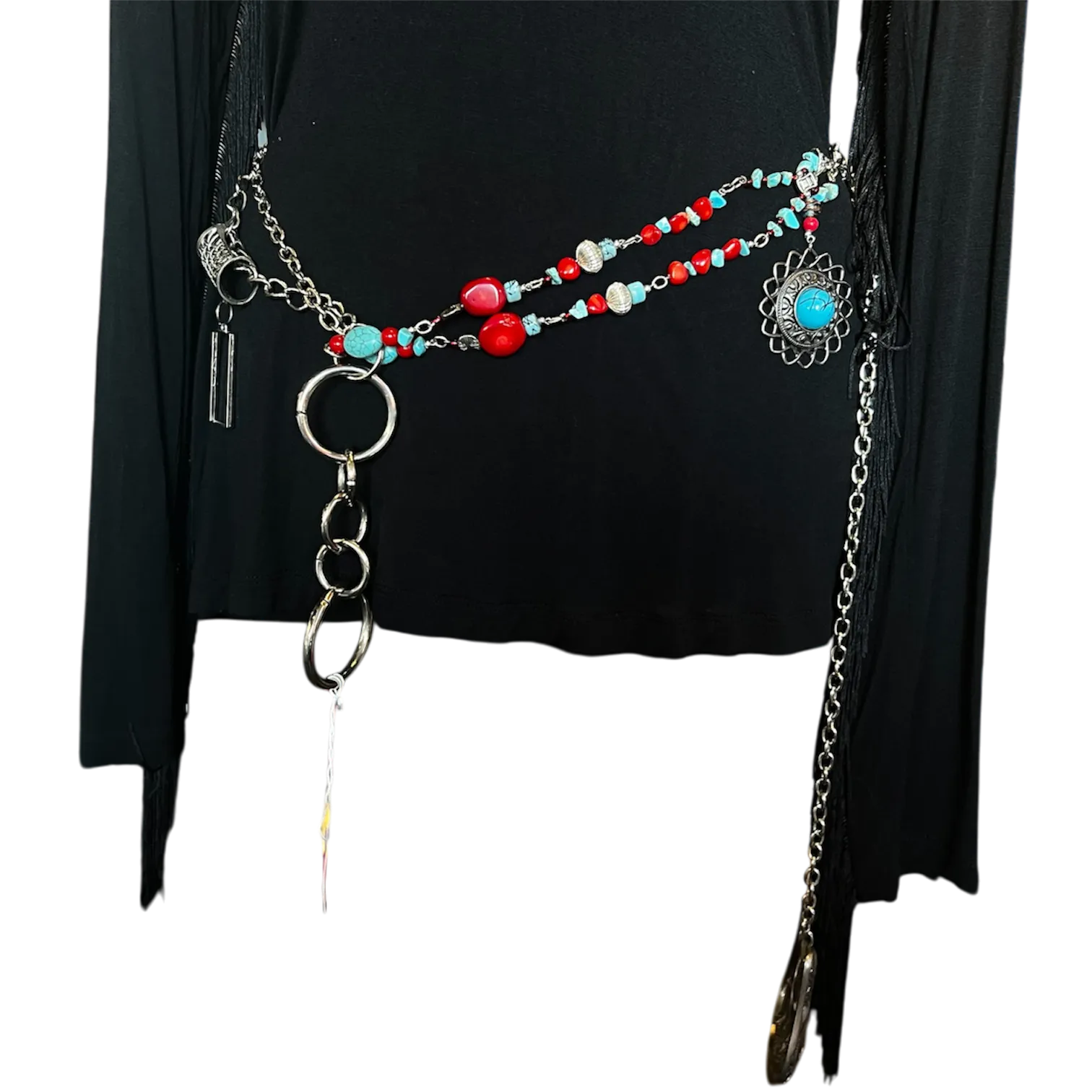 Silver Turquoise Beaded Chain Belt
