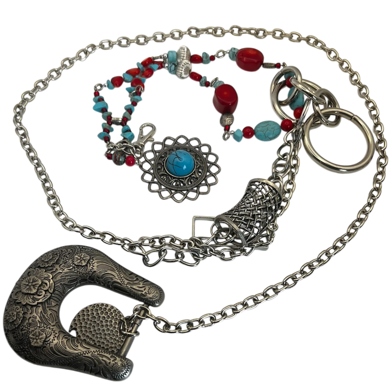 Silver Turquoise Beaded Chain Belt